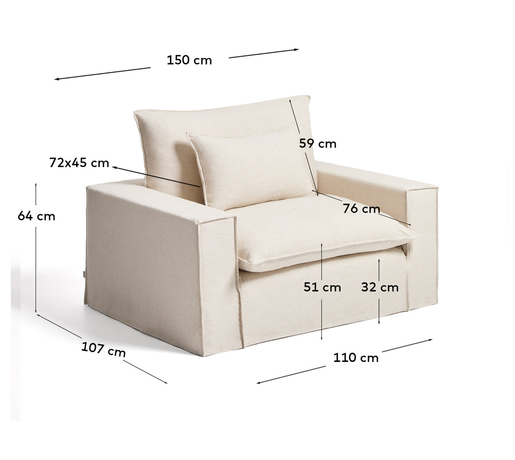 Fauteuil déhoussable Anarela en lin et viscose beige 150 cm FSC Mix Credit