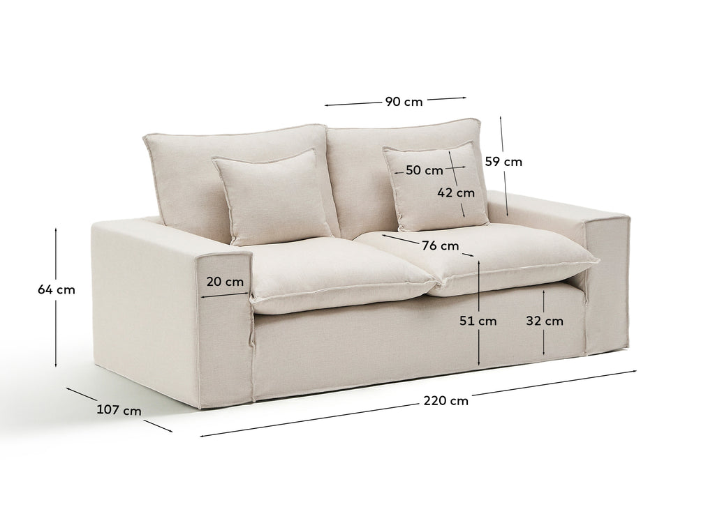 Anarela beige linen and viscose 2-seater sofa with removable cover 220 cm FSC Mix Credit