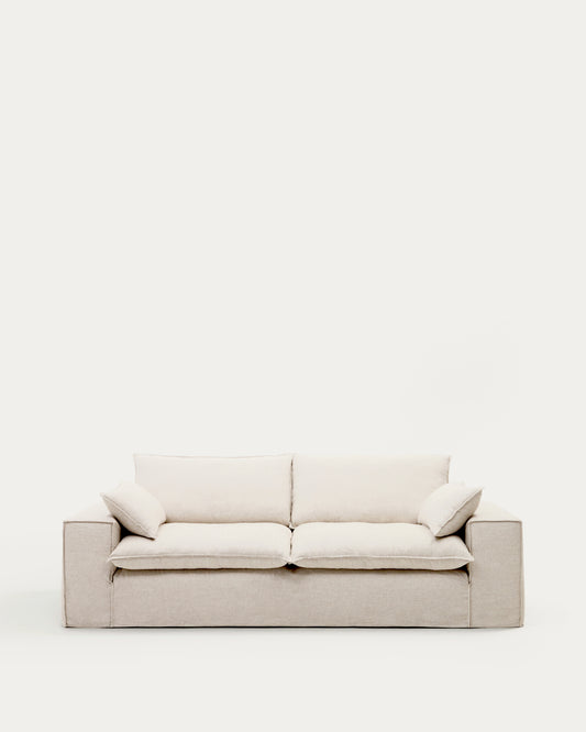 Anarela removable-cover 3-seater sofa with beige linen cushions FSC Mix Credit 280 cm.
