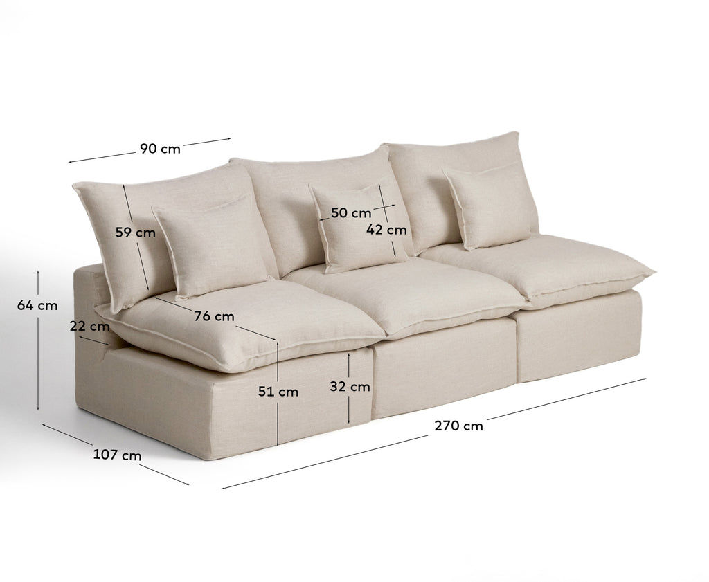 Canapé modulable déhoussable Anarela 3 places en lin et viscose beige 270 cm FSC Mix Credit