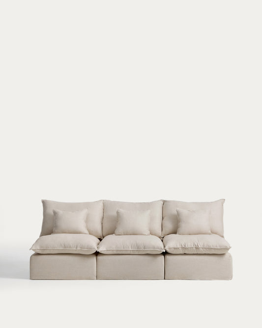 Canapé modulable déhoussable Anarela 3 places en lin et viscose beige 270 cm FSC Mix Credit