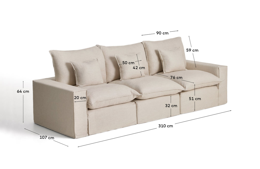 Anarela beige linen and viscose 3-seater modular sofa with removable cover 310cm FSC Mix Credit