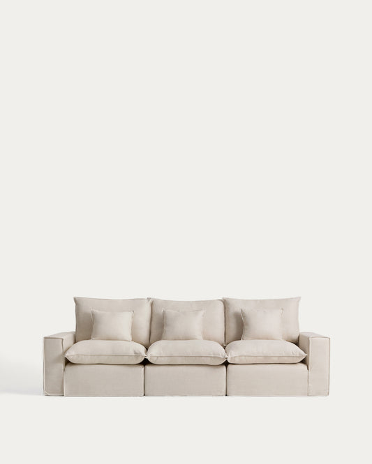 Canapé modulable déhoussable Anarela 3 places en lin et viscose beige 310 cm FSC Mix Credit