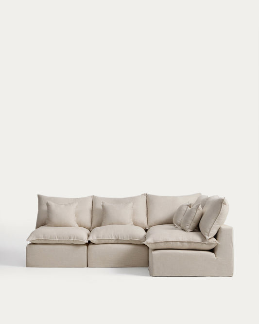 Canapé d’angle modulable déhoussable Anarela 4 places en lin et viscose beige 287 x 197 cm / 197 x 287 cm FSC Mix Credit