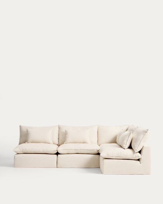 Canapé d’angle modulable déhoussable Anarela 6 places en lin et viscose beige 327 x 217 cm / 217 x 327 cm FSC Mix Credit