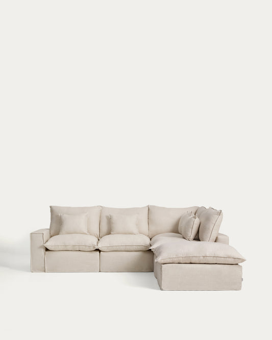 Canapé d’angle modulable déhoussable Anarela 4 places en lin et viscose beige 307 x 287 cm FSC Mix Credit