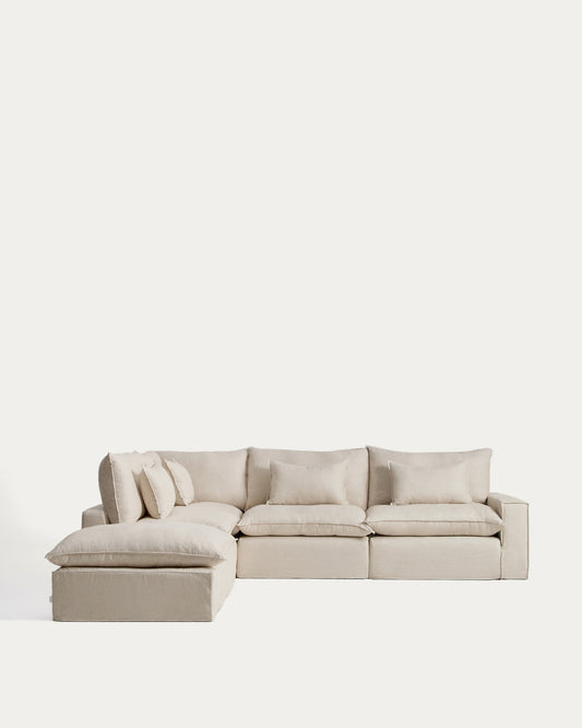 Canapé d’angle modulable déhoussable Anarela 6 places en lin et viscose beige 307 x 347 cm FSC Mix Credit