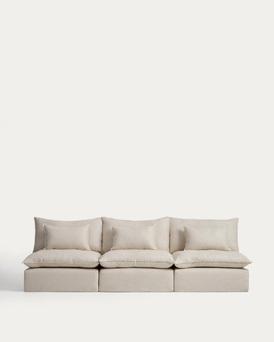 Canapé modulable déhoussable Anarela 5 places en lin et viscose beige 330 cm FSC Mix Credit