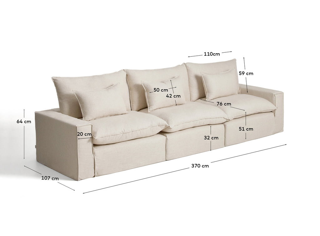 Anarela beige linen and viscose 5-seater modular sofa with removable cover 370cm FSC Mix Credit