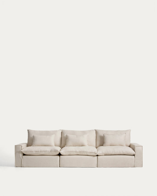 Canapé modulable déhoussable Anarela 5 places en lin et viscose beige 370 cm FSC Mix Credit