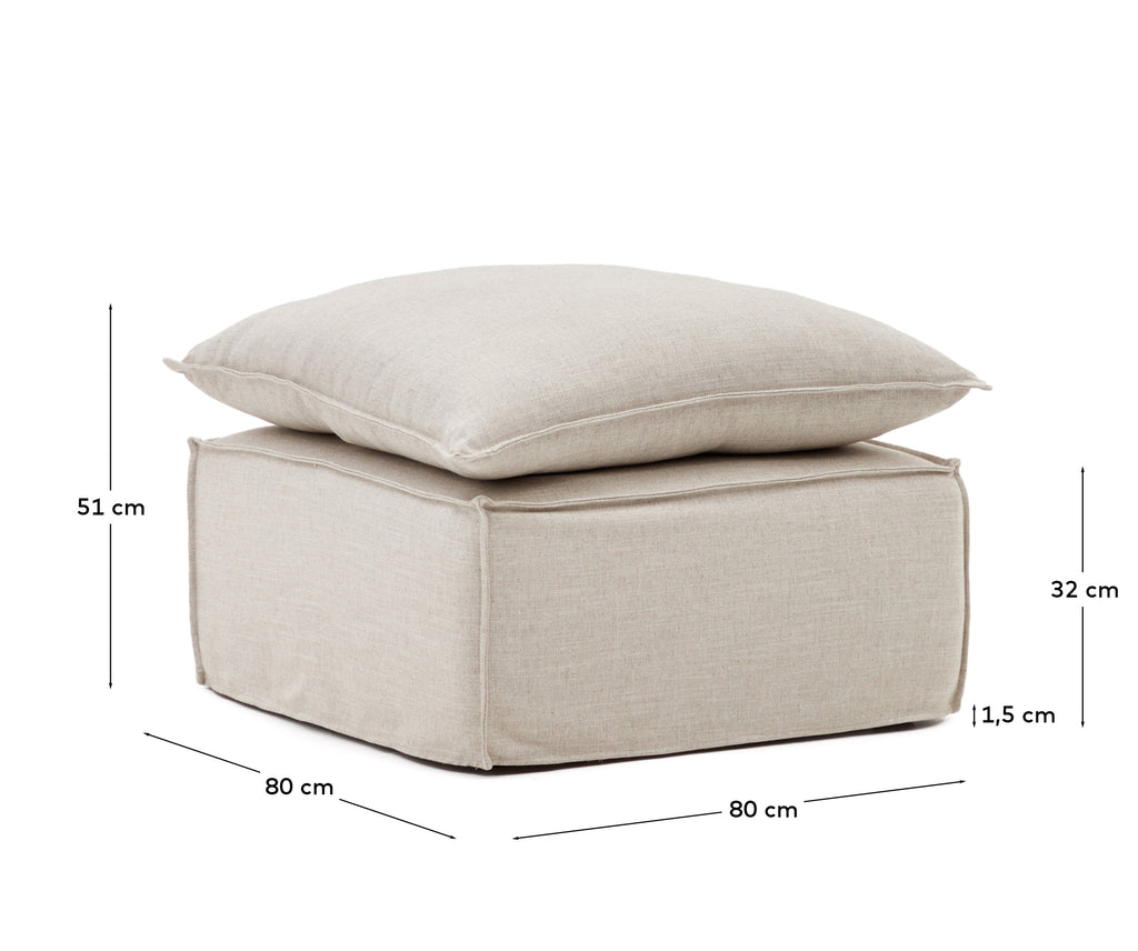 Anarela removable-cover footstool with beige linen cushion FSC Mix Credit 80 x 80 cm.