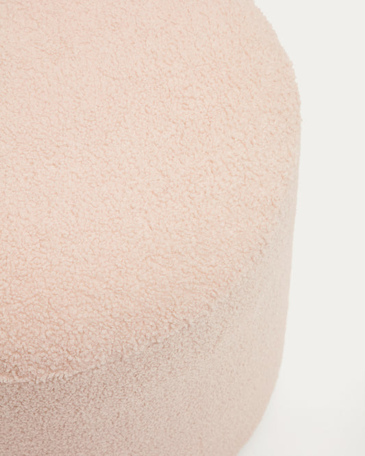 Repose-pieds déhoussable Kaeli en bouclette rose Ø 43 cm