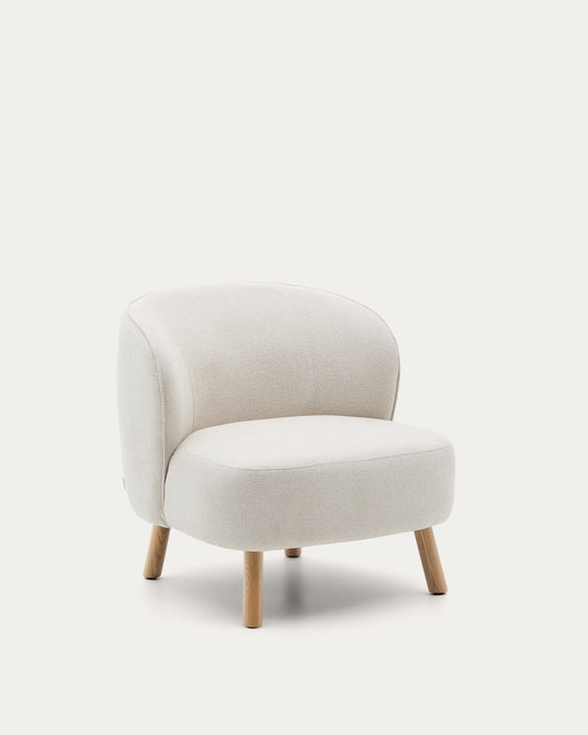 Fauteuil Ulit en tissu chenille beige et pieds en bois de hêtre finition naturelle
