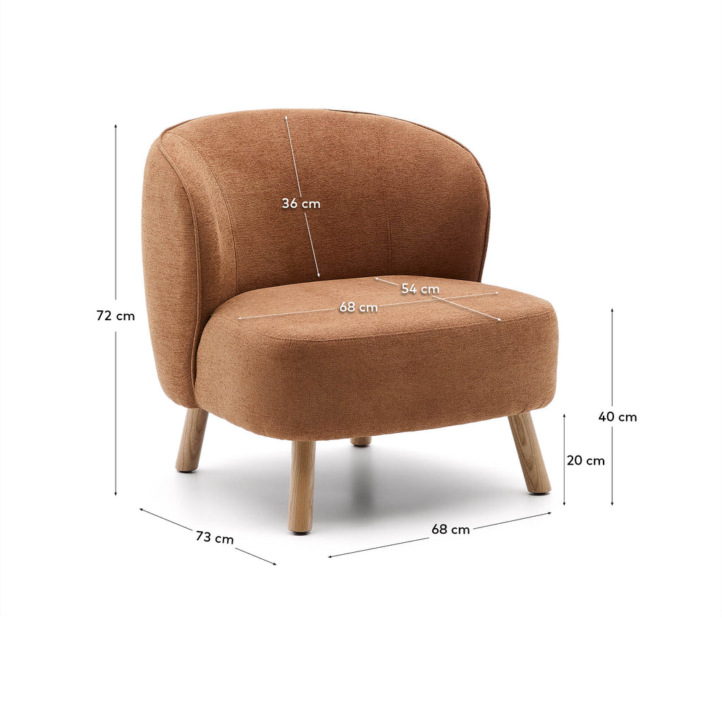 Fauteuil Ulit en tissu chenille terracotta et pieds en bois de hêtre finition naturelle