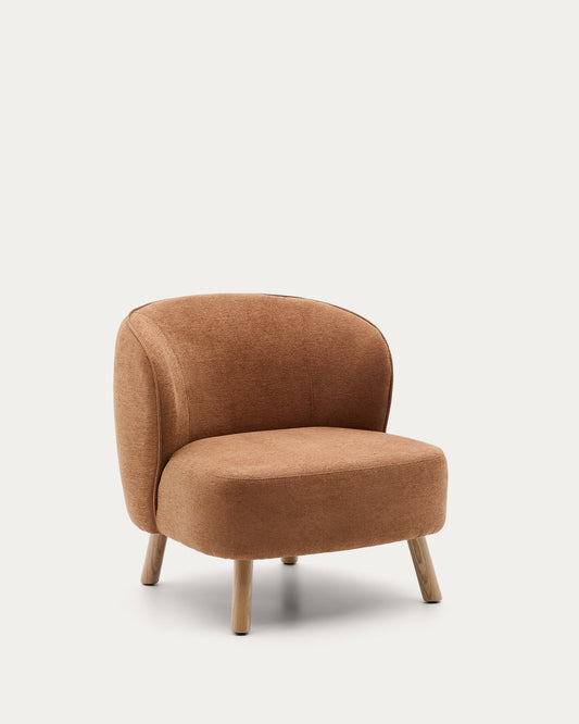Fauteuil Ulit en tissu chenille terracotta et pieds en bois de hêtre finition naturelle