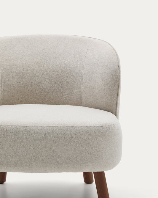 Ulit armchair in beige chenille with solid ash wood legs with walnut finish