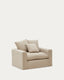 Nora armchair with removable cover with linen and cotton cushion in taupe 140cm