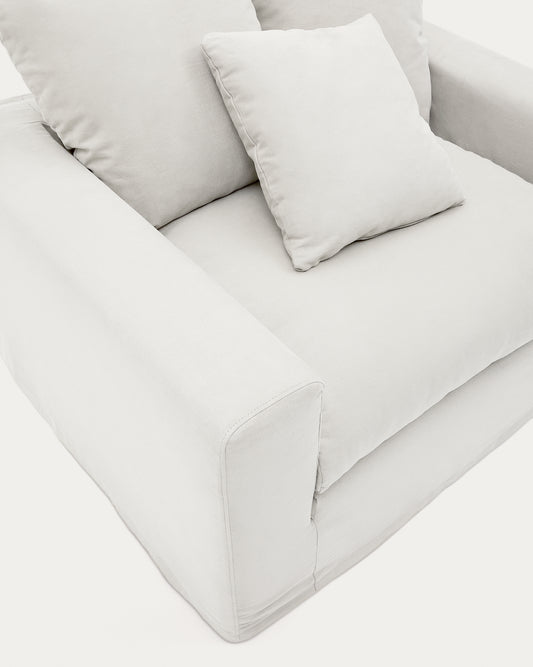 Housse pour fauteuil Nora en lin et coton écru 140 cm