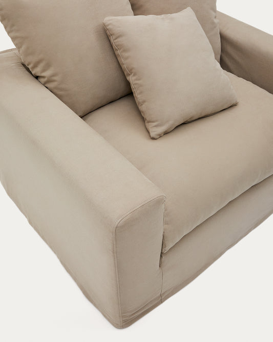 Housse pour fauteuil Nora en lin et coton taupe 140 cm