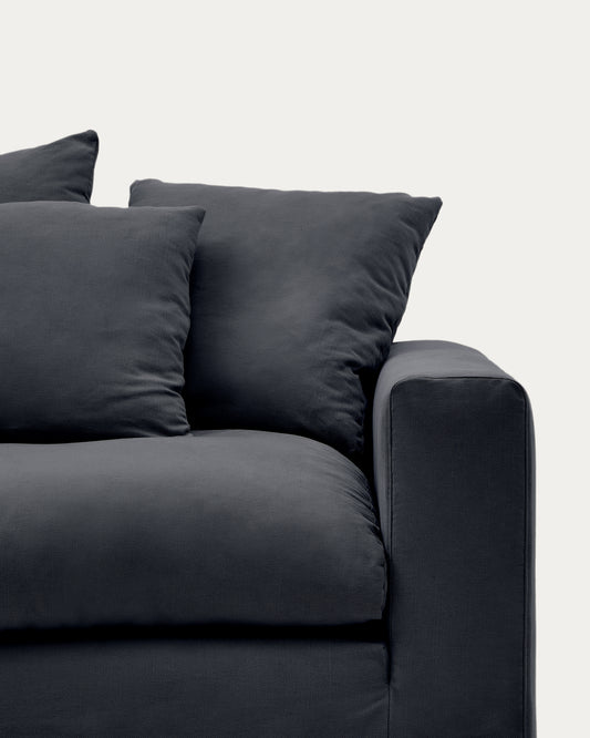 Housse pour canapé 4 places Nora en lin et coton gris anthracite