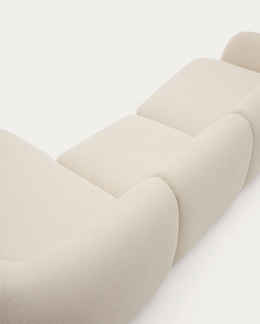 Canapé modulable Martina 4 places en chenille avec méridienne droite couleur écrue 377 cm