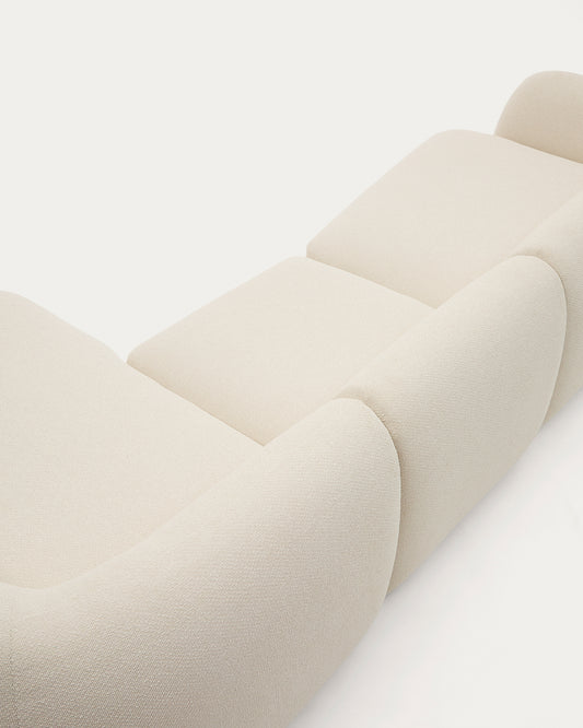 Canapé modulable Martina 4 places en chenille avec méridienne droite couleur écrue 377 cm