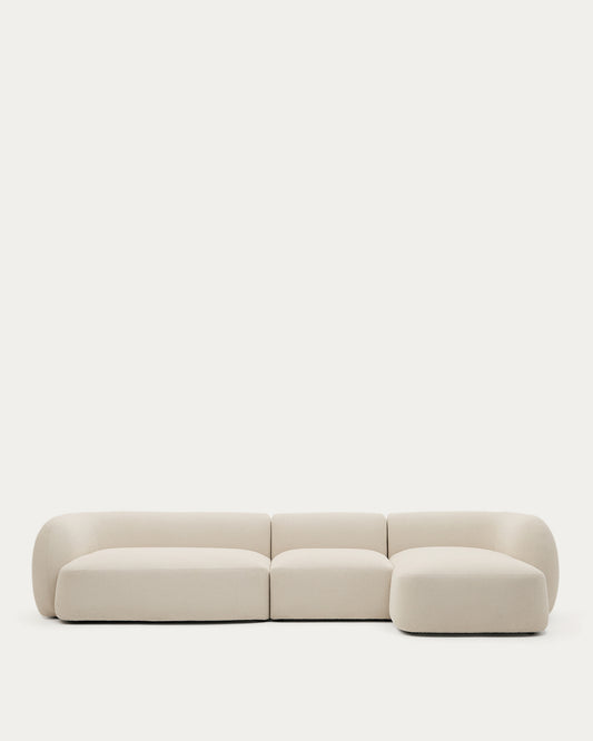 Canapé modulable Martina 4 places en chenille avec méridienne droite couleur écrue 377 cm
