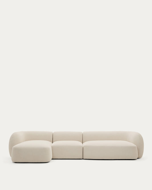 Canapé modulable Martina 4 places en chenille avec méridienne gauche couleur écrue 377 cm