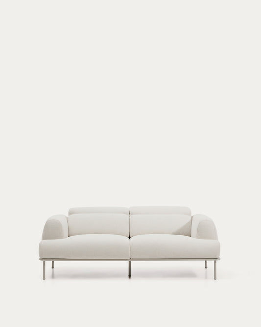 Canapé Aurum 2 places en chenille écrue avec appui-tête inclinable et base en métal beige mat 214 cm FSC Mix Credit
