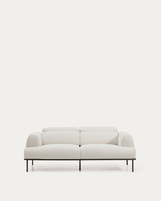 Canapé Aurum 2 places en chenille écrue avec appui-tête inclinable et base en métal gris mat 214 cm FSC Mix Credit