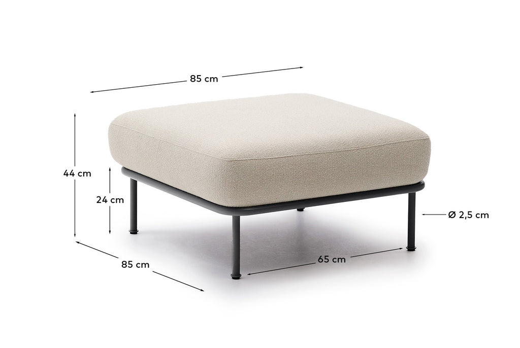 Repose-pieds Aurum chenille écrue et base en métal gris mat 85 x 85 cm FSC Mix Credit