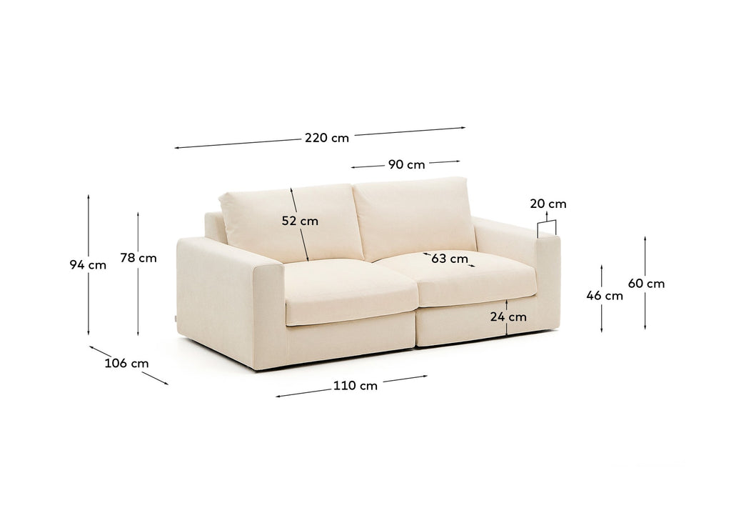 Canapé modulable déhoussable Alea 3 places chenille écrue 220 cm