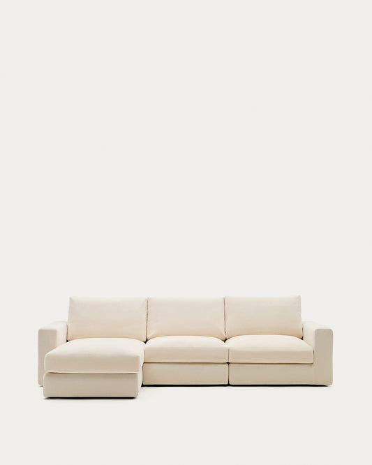Canapé modulable déhoussable Alea 4 places avec méridienne gauche chenille écrue 310 cm