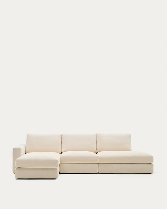 Canapé modulable déhoussable Alea 5 places avec méridienne gauche chenille écrue 340 cm