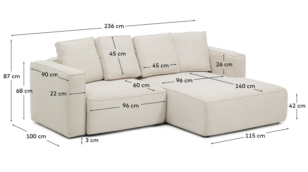 Canapé-lit Marela 3 places avec méridienne droite en chenille beige 236 cm FSC Mix Credit