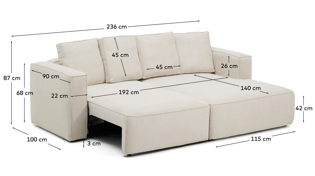 Canapé-lit Marela 3 places avec méridienne droite en chenille beige 236 cm FSC Mix Credit