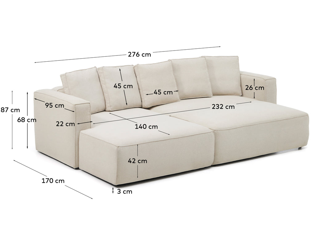 Canapé-lit Marela 3 places avec méridienne gauche en chenille beige 276 cm FSC Mix Credit