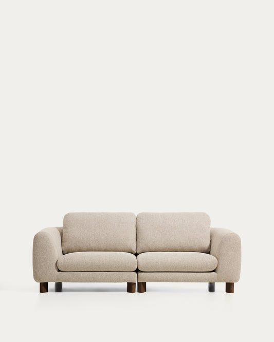 Canapé Vera 3 places beige avec pieds en frêne massif finition noyer 230 cm FSC Mix Credit