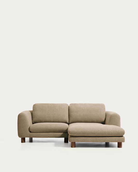 Vera light brown 3-seater sofa with right-hand chaise longue with walnut-finish solid ash wood legs 232 cm FSC Mix Credit