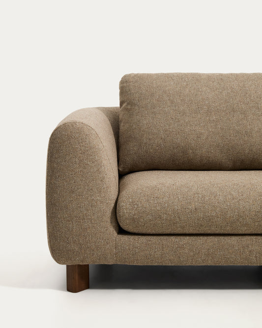 Vera light brown 4-seater sofa with right-hand chaise longue with walnut-finish solid ash wood legs 322 cm FSC Mix Credit