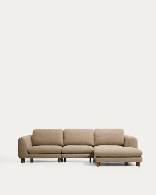 Vera light brown 4-seater sofa with right-hand chaise longue with walnut-finish solid ash wood legs 322 cm FSC Mix Credit