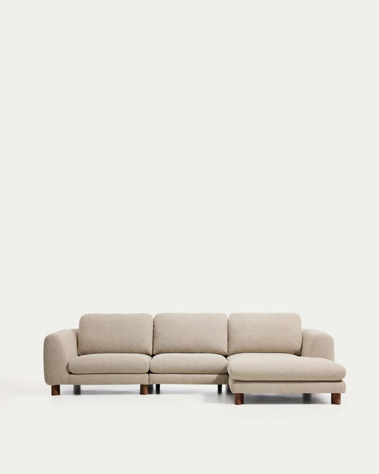 Vera beige 4-seater sofa with right-hand chaise longue with walnut-finish solid ash wood legs 322 cm FSC Mix Credit