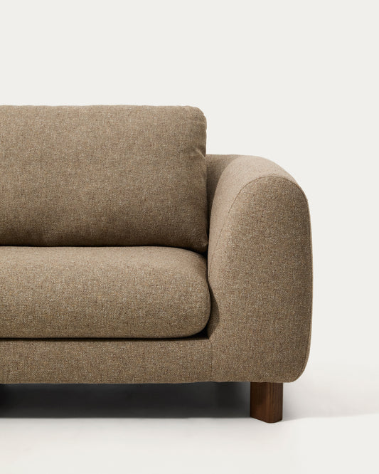 Vera light brown 4-seater sofa with left-hand chaise longue with walnut-finish solid ash wood legs 322 cm FSC Mix Credit