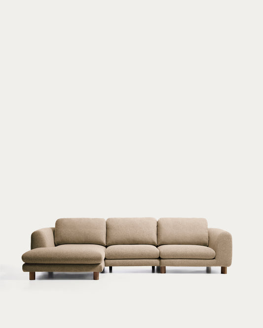 Vera light brown 4-seater sofa with left-hand chaise longue with walnut-finish solid ash wood legs 322 cm FSC Mix Credit