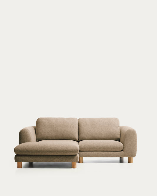 Vera light brown 3-seater sofa with left-hand chaise longue with natural-finish solid ash wood legs 232 cm FSC Mix Credit