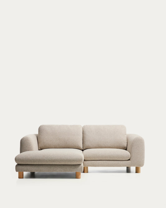 Vera beige 3-seater sofa with left-hand chaise longue with natural-finish solid ash wood legs 232 cm FSC Mix Credit