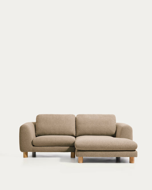 Vera light brown 3-seater sofa with right-hand chaise longue with natural-finish solid ash wood legs 232 cm FSC Mix Credit