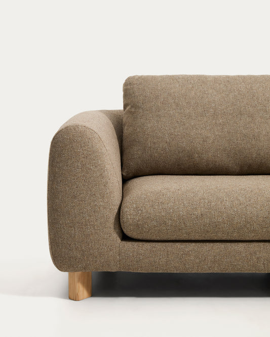 Vera light brown 4-seater sofa with right-hand chaise longue with natural-finish solid ash wood legs 322 cm FSC Mix Credit