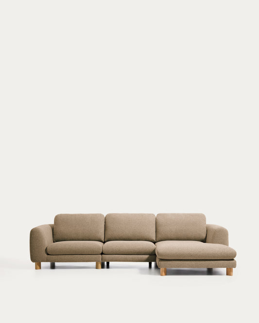 Vera light brown 4-seater sofa with right-hand chaise longue with natural-finish solid ash wood legs 322 cm FSC Mix Credit