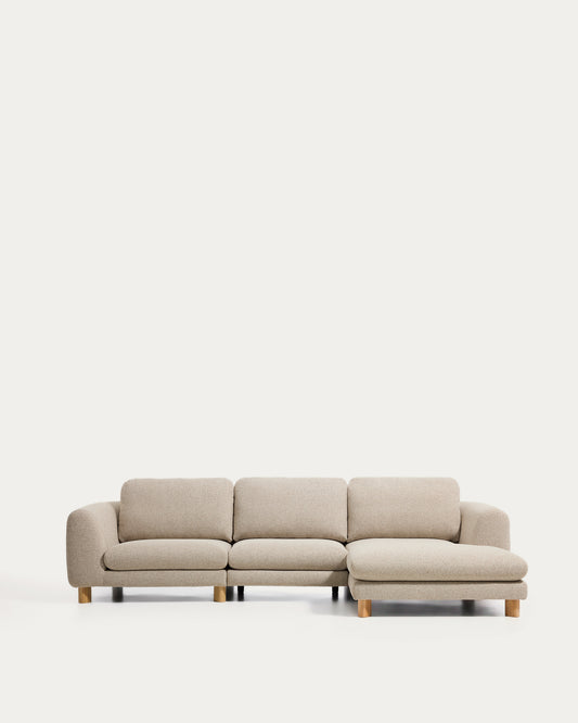 Vera beige 4-seater sofa with right-hand chaise longue with natural-finish solid ash wood legs 322 cm FSC Mix Credit